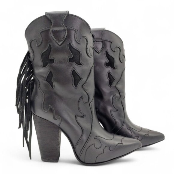 Dingo Women's Size 7 M Black Lady's Night Fringe Leather Western Ankle Booties - Picture 3 of 13